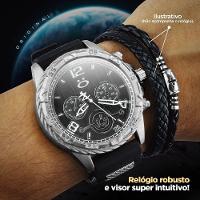 Relogio Masculino Aço Prata + Cordao Crucifixo Pulseira Ajustavel Casual Social Presente