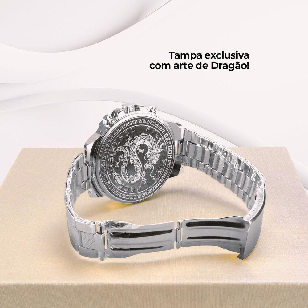 Relogio Masculino Grande Prata Original Aço Inox + Caixa Qualidade Premium Casual Original - 3