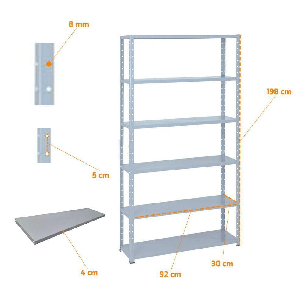 Kit - 2 Estantes Leve De Metal Reforçada 30 Cm 6 Níveis 25kg Por Bandeja - Sa Gôndolas - 3
