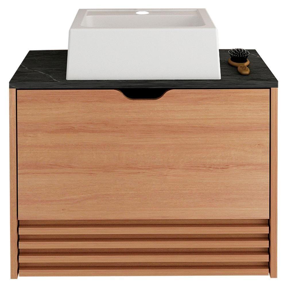 Gabinete Com Cuba Para Banheiro Bn3630x13 Amendoa Marmore Lunar Tecno Mobili Amendoa Marmore Lunar - 1