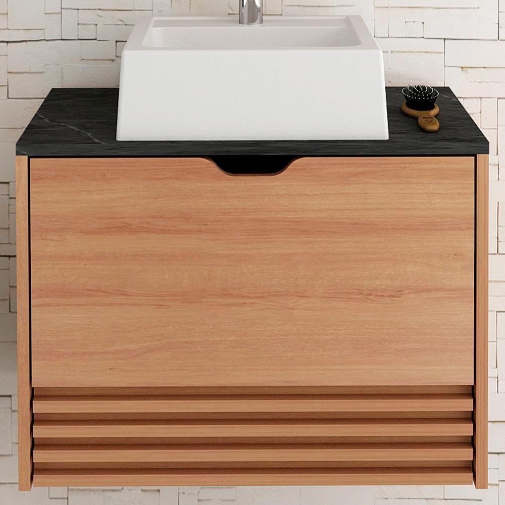 Gabinete Com Cuba Para Banheiro Bn3630x13 Amendoa Marmore Lunar Tecno Mobili Amendoa Marmore Lunar - 2