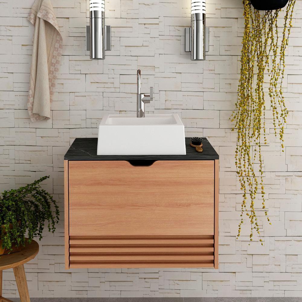 Gabinete Com Cuba Para Banheiro Bn3630x13 Amendoa Marmore Lunar Tecno Mobili Amendoa Marmore Lunar - 9