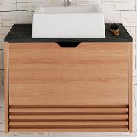 Gabinete Com Cuba Para Banheiro Bn3630x13 Amendoa Marmore Lunar Tecno Mobili Amendoa Marmore Lunar - 2