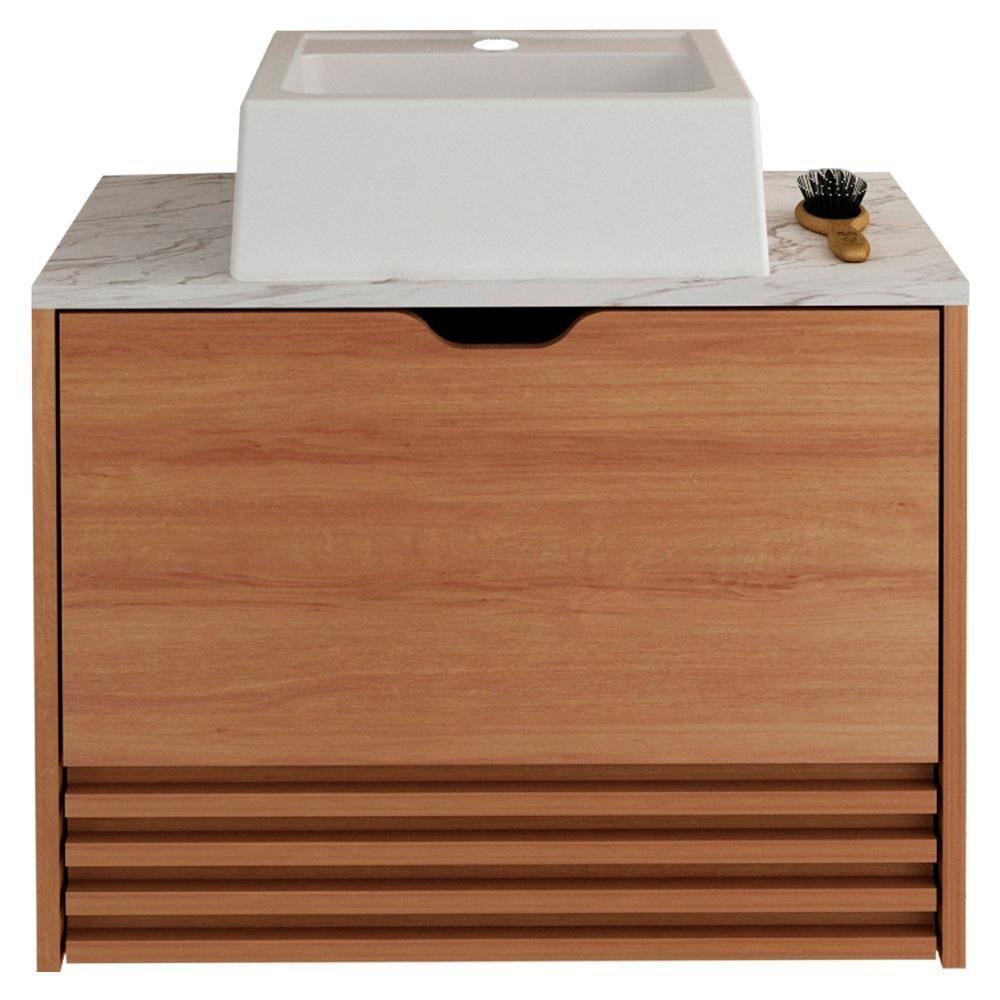 Gabinete Com Cuba Para Banheiro Bn3630x13 Amendoa Marmore Branco Tecno Mobili Amendoa Marmore Branco - 1