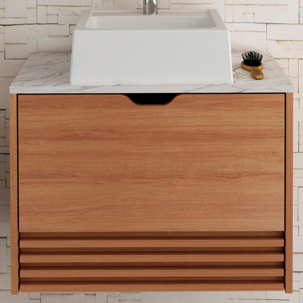 Gabinete Com Cuba Para Banheiro Bn3630x13 Amendoa Marmore Branco Tecno Mobili Amendoa Marmore Branco - 7