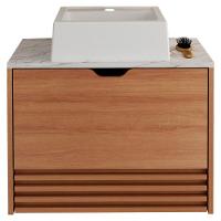 Gabinete Com Cuba Para Banheiro Bn3630x13 Amendoa Marmore Branco Tecno Mobili Amendoa Marmore Branco - 1