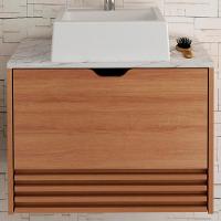 Gabinete Com Cuba Para Banheiro Bn3630x13 Amendoa Marmore Branco Tecno Mobili Amendoa Marmore Branco - 7