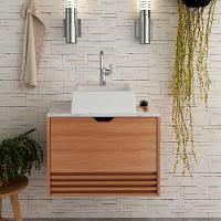 Gabinete Com Cuba Para Banheiro Bn3630x13 Amendoa Marmore Branco Tecno Mobili Amendoa Marmore Branco - 9