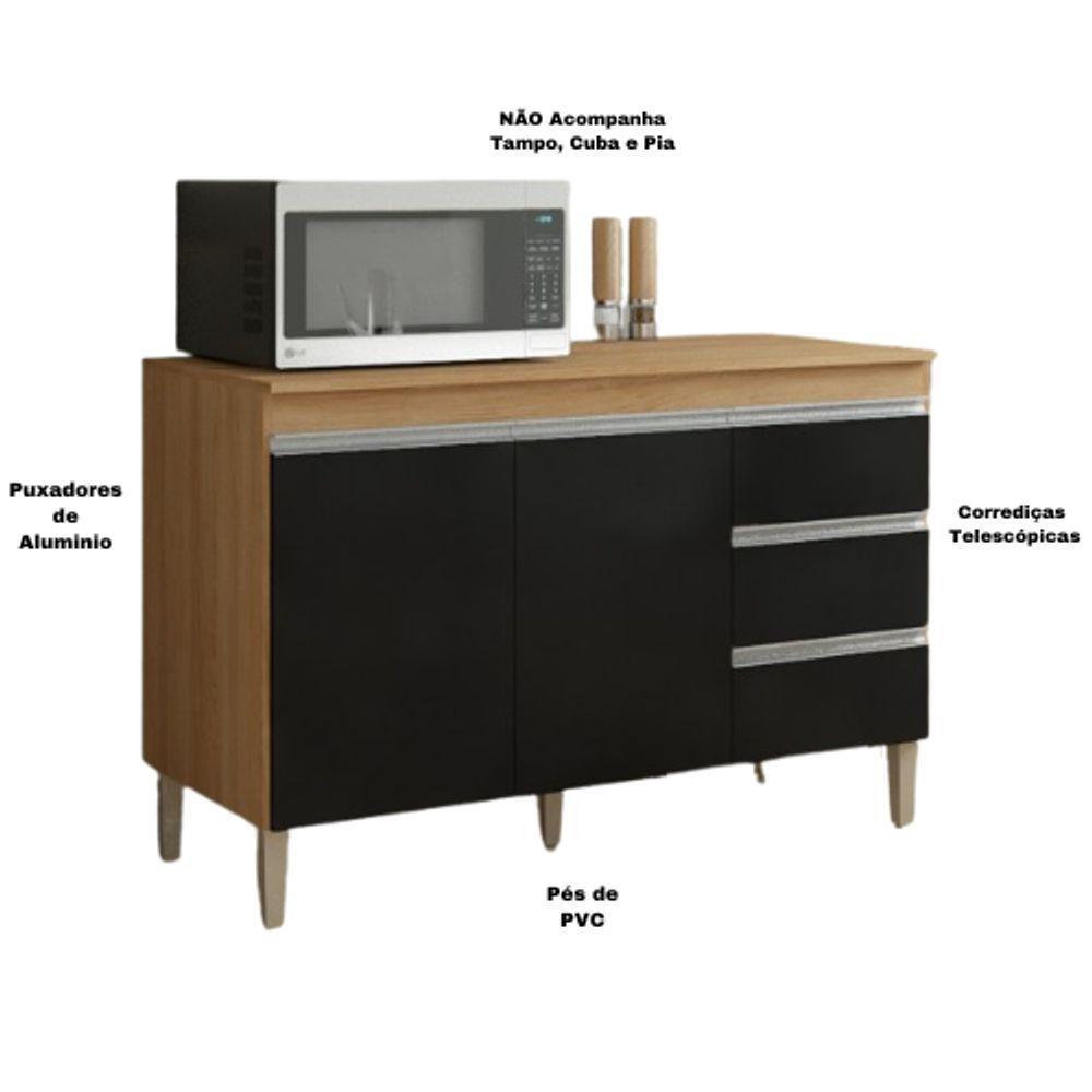 Multiuso Balcão Gabinete Andreia S/tampo 120cm 2 Portas 3 Gavetas Amendoa - Ajl Móveis - 3