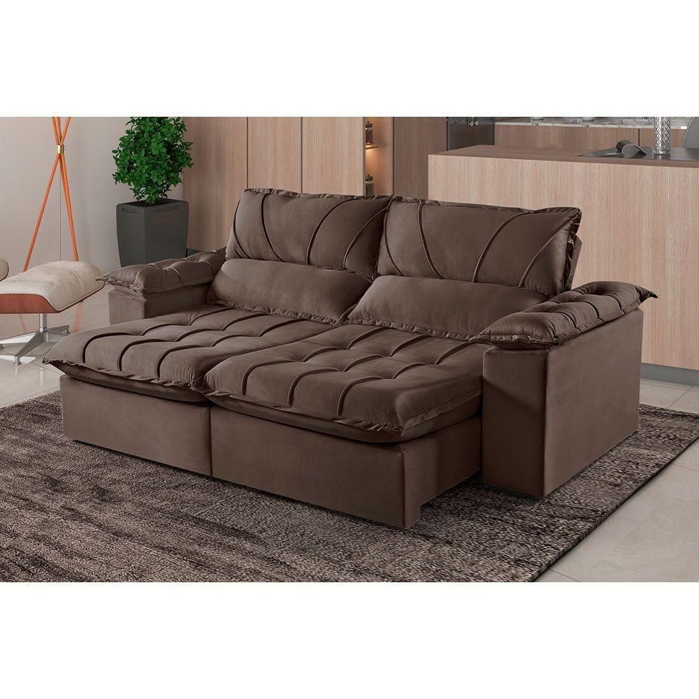 Sofá 5 Lugares Retrátil E Reclinável Martins M-178 Veludo Marrom - 2