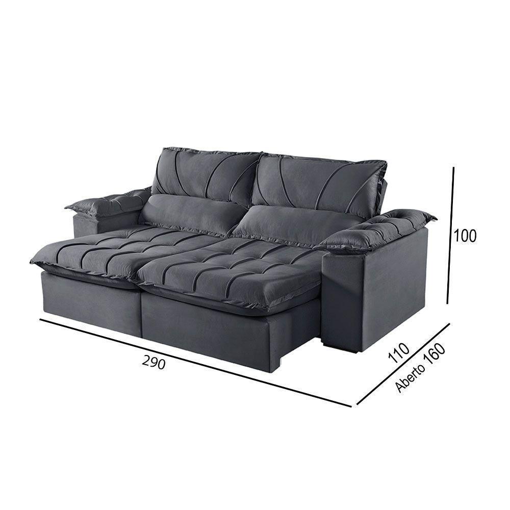 Sofá 5 Lugares Retrátil E Reclinável Martins M-178 Veludo Grafite - 2