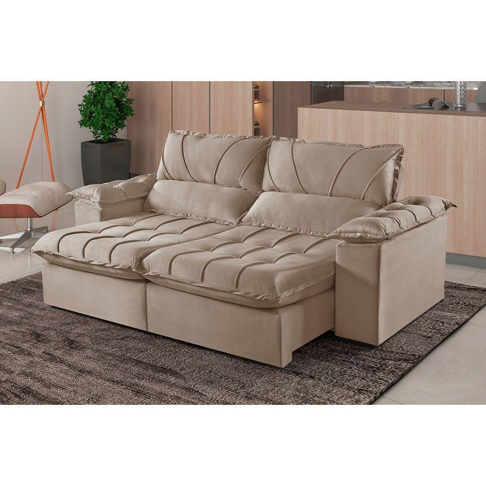 Sofá 3 Lugares Retrátil E Reclinável Martins M-178 Veludo Bege - 2