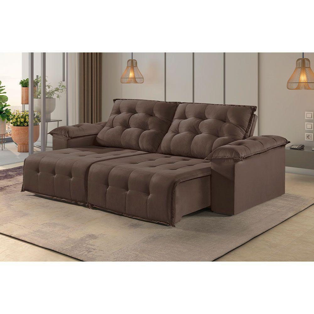 Sofá 4 Lugares Retrátil E Reclinável Martins M-170 Veludo Marrom - 2