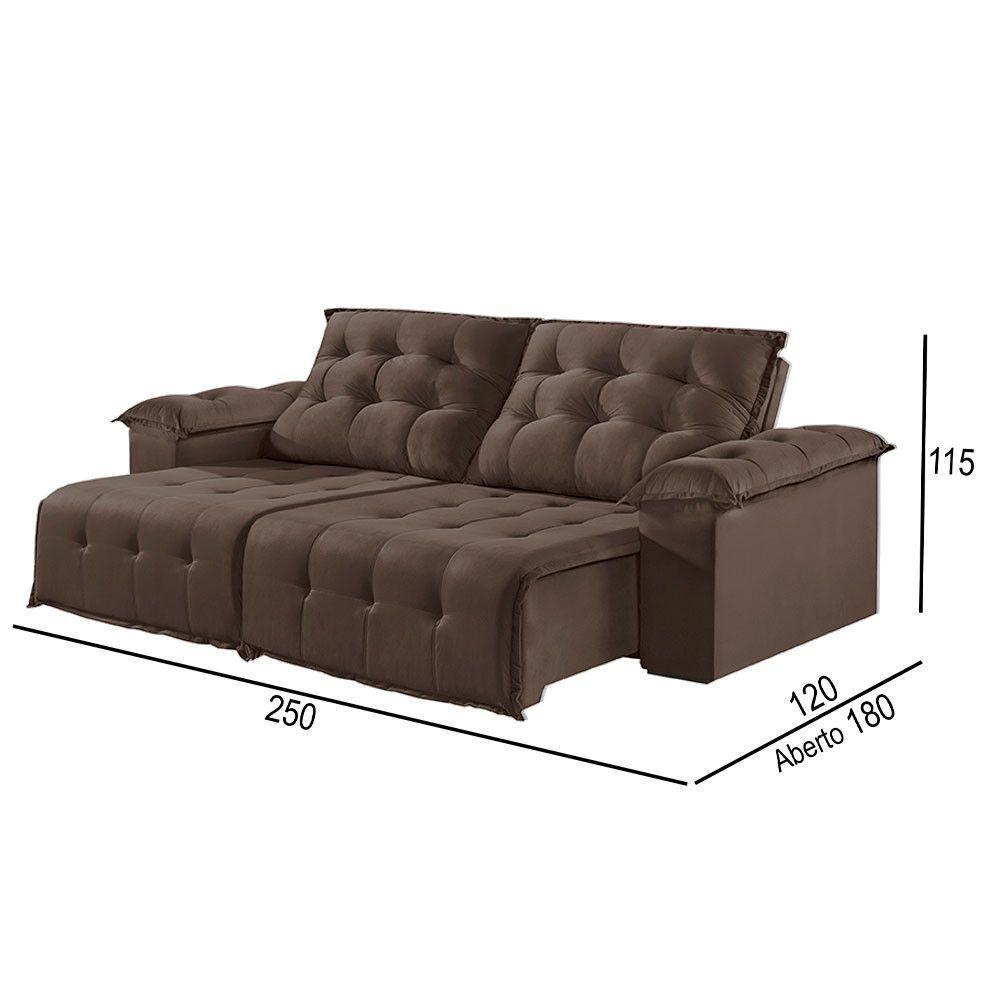Sofá 4 Lugares Retrátil E Reclinável Martins M-170 Veludo Marrom - 3