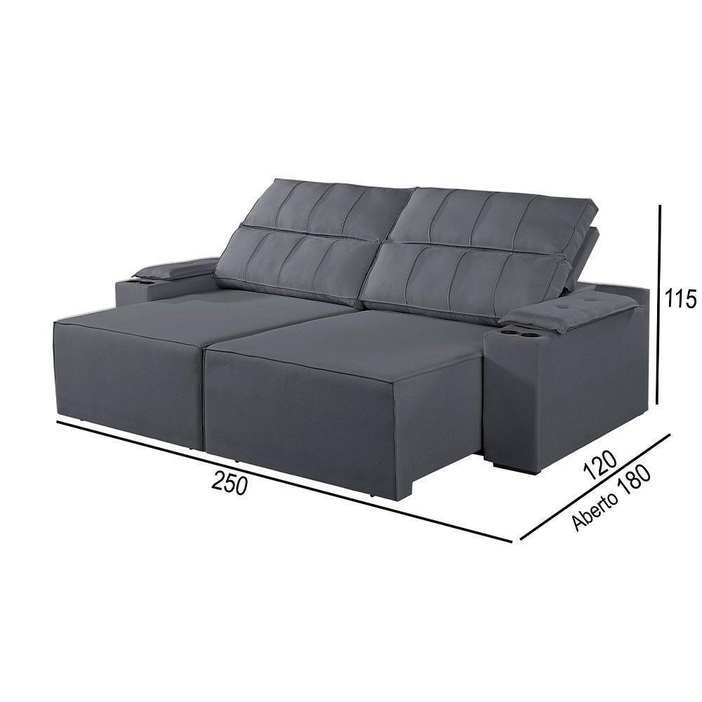 Sofá 4 Lugares Retrátil E Reclinável M-182 Martins Grafite - 3
