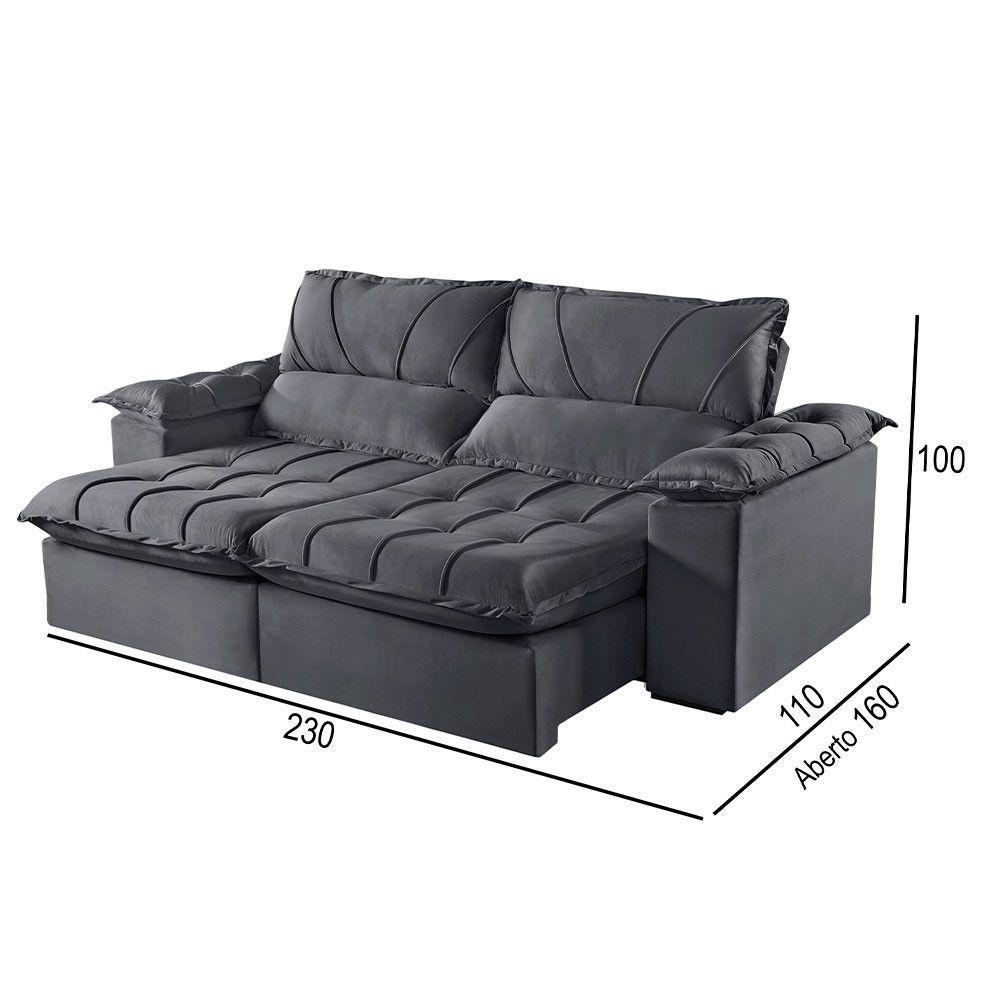 Sofá 3 Lugares Retrátil E Reclinável Martins M-178 Veludo Grafite - 2