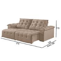 Sofá 2 Lugares Retrátil E Reclinável Martins M-170 Veludo Bege - 3