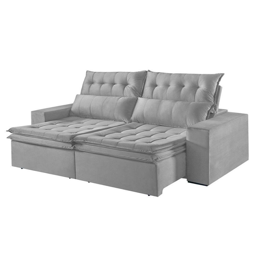 Sofá 3 Lugares Retrátil E Reclinável Martins M-118 Veludo Cinza - 1