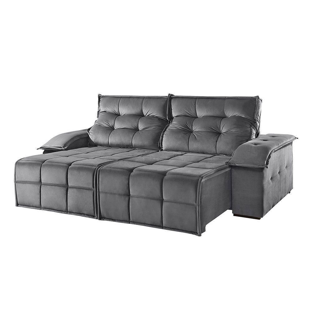 Sofá 3 Lugares Retrátil E Reclinável Martins M-122 Veludo Grafite - 1