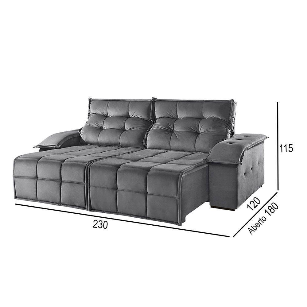 Sofá 3 Lugares Retrátil E Reclinável Martins M-122 Veludo Grafite - 2