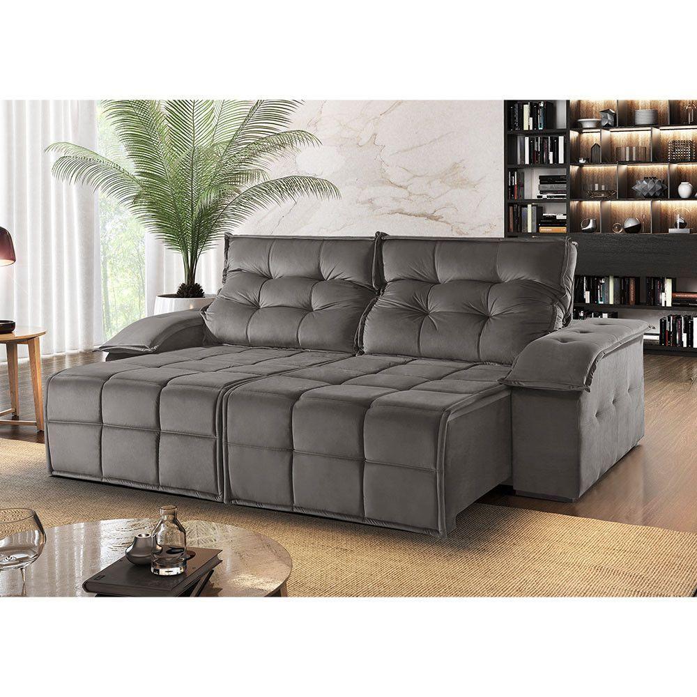 Sofá 3 Lugares Retrátil E Reclinável Martins M-122 Veludo Grafite - 3