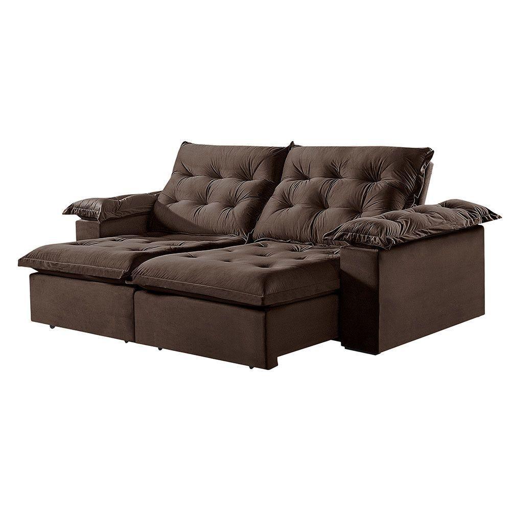 Sofá 5 Lugares Retrátil E Reclinável Martins M-147 Veludo Marrom - 1