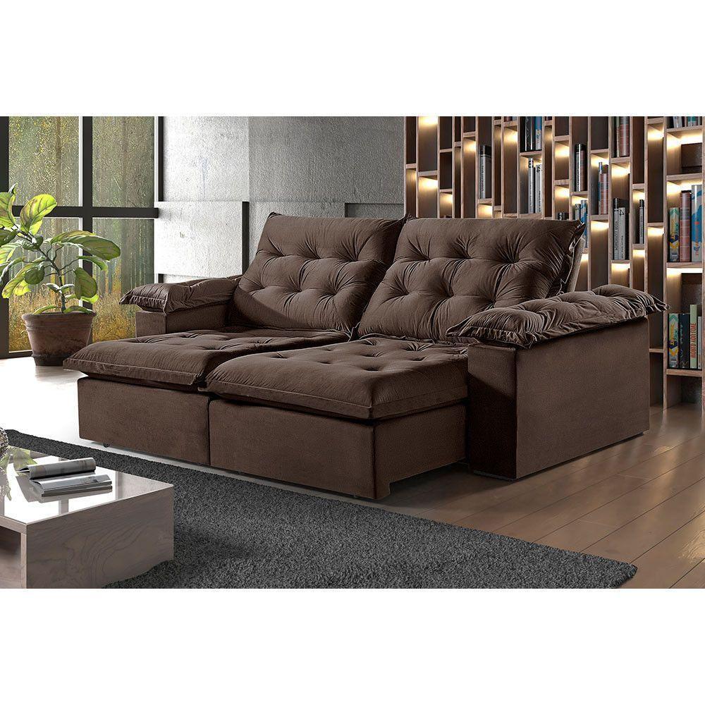 Sofá 5 Lugares Retrátil E Reclinável Martins M-147 Veludo Marrom - 2