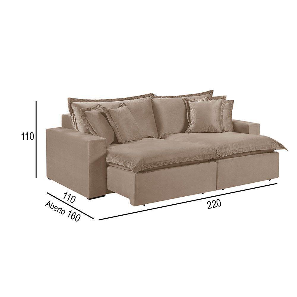 Sofá 3 Lugares Retrátil Encosto Fixo M-145 Veludo Martins Bege - 2