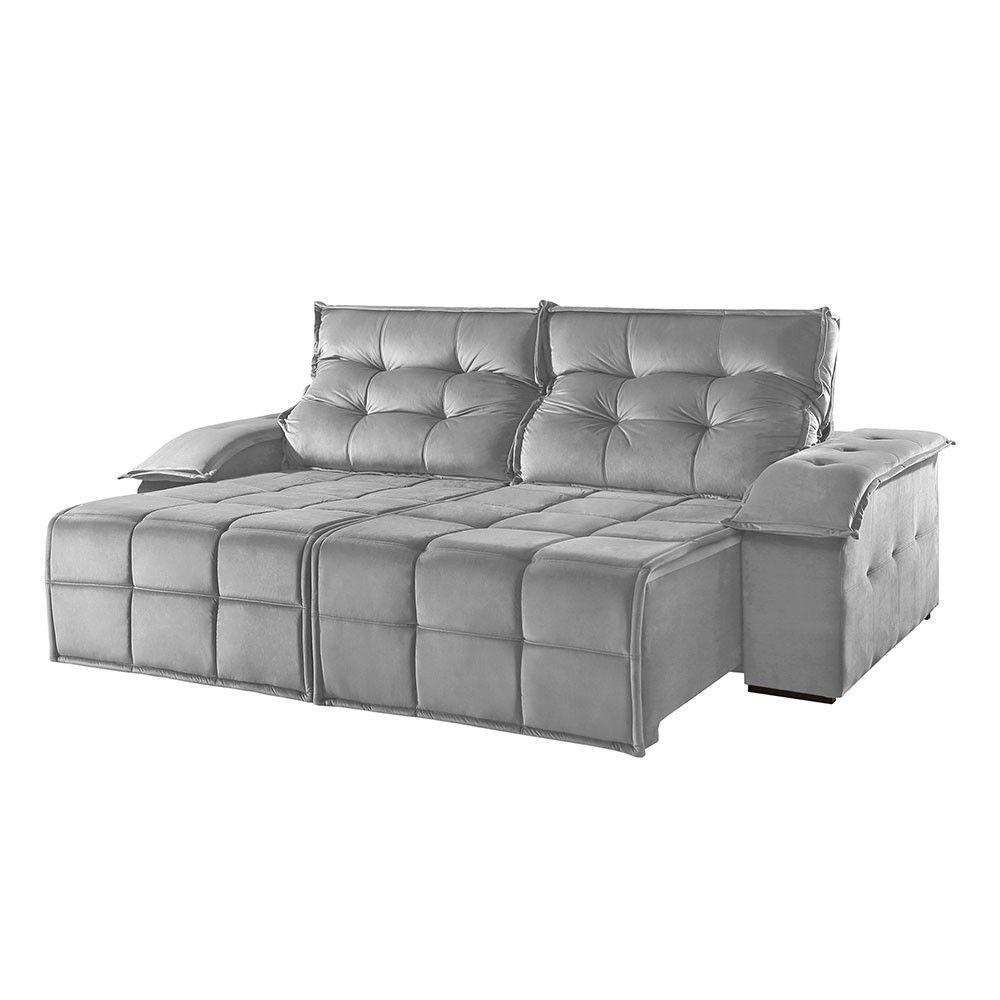 Sofá 3 Lugares Retrátil E Reclinável Martins M-122 Veludo Cinza - 1