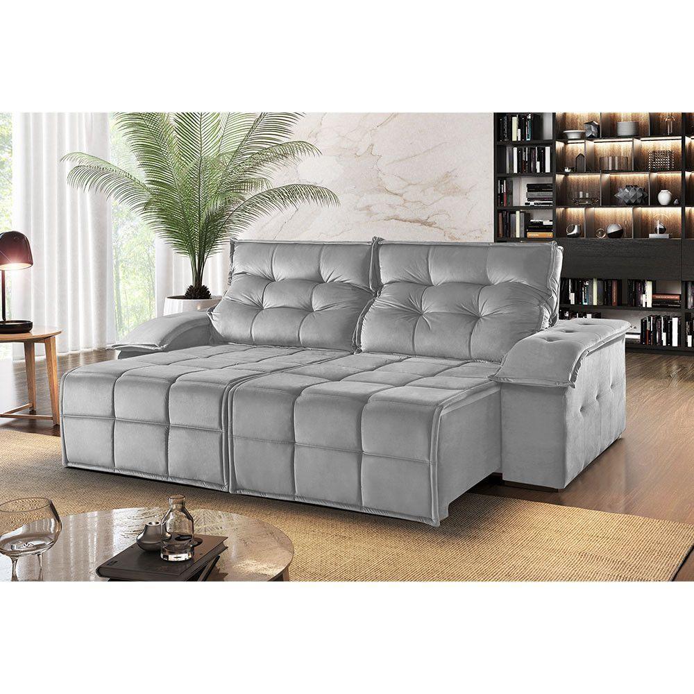 Sofá 3 Lugares Retrátil E Reclinável Martins M-122 Veludo Cinza - 2