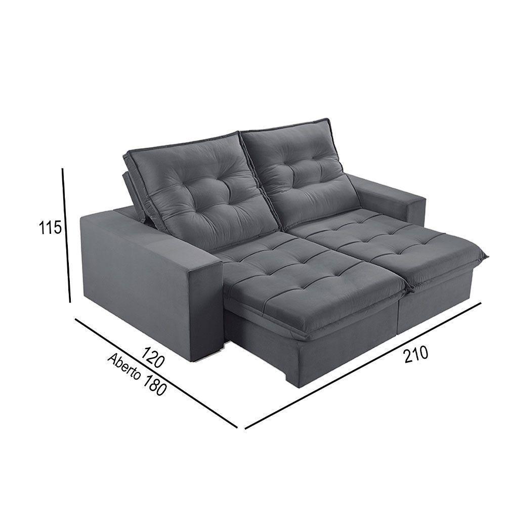 Sofá 2 Lugares Retrátil E Reclinável Martins M-166 Veludo Grafite - 3