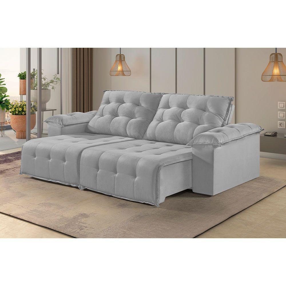 Sofá 4 Lugares Retrátil E Reclinável Martins M-170 Veludo Cinza - 3