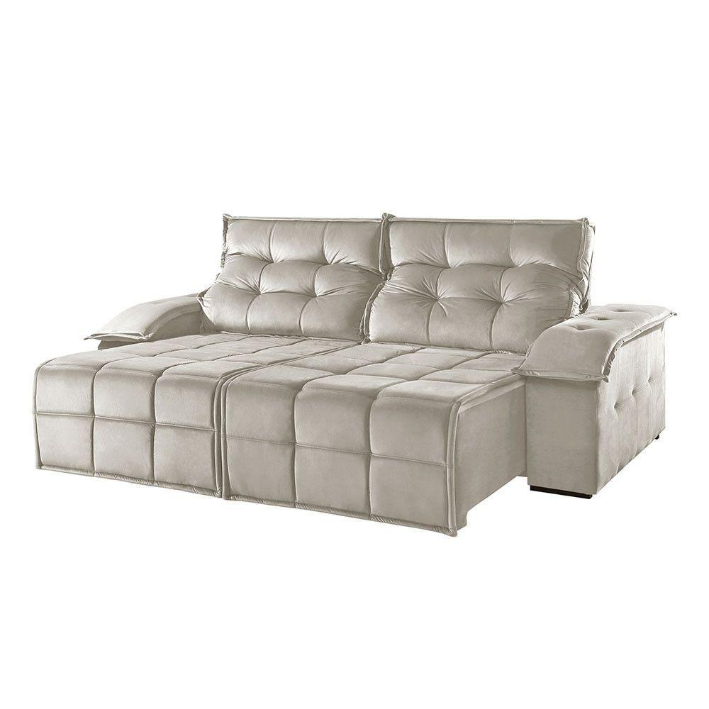 Sofá 3 Lugares Retrátil E Reclinável Martins M-122 Veludo Creme - 1