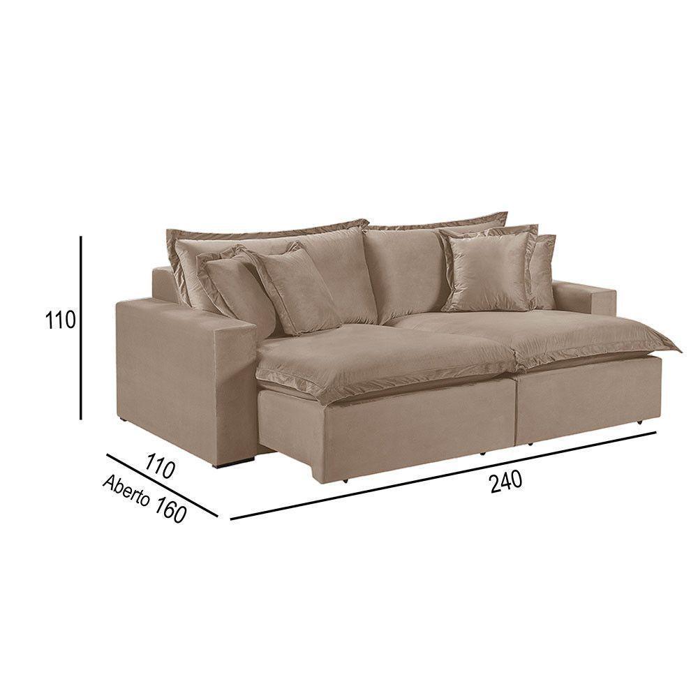 Sofá 4 Lugares Retrátil Com Encosto Fixo Martins M-145 Bege - 3