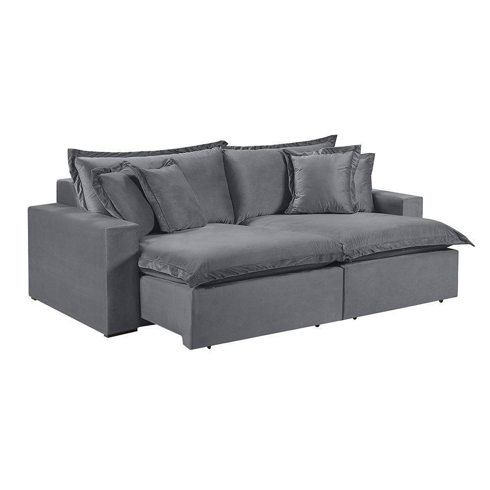 Sofá 5 Lugares Retrátil Encosto Fixo M-145 Veludo Martins Grafite - 1