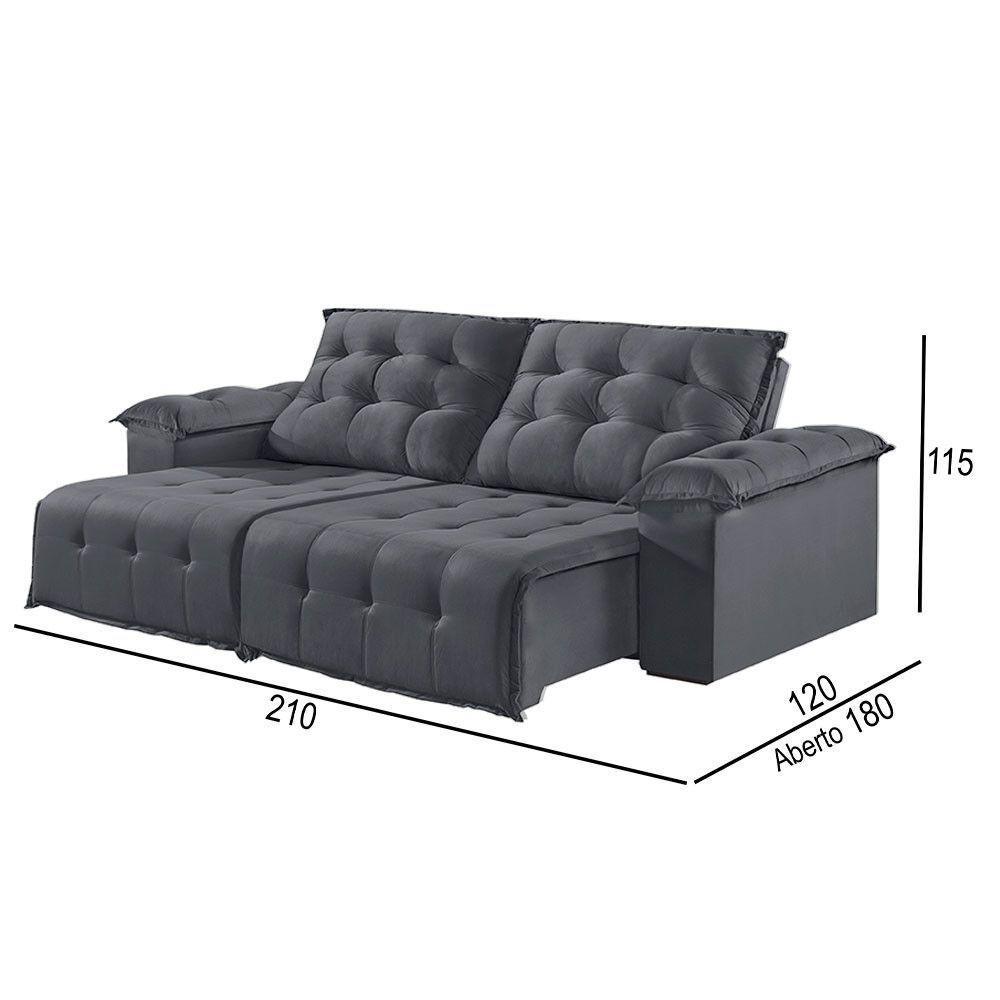 Sofá 2 Lugares Retrátil E Reclinável Martins M-170 Veludo Grafite - 3