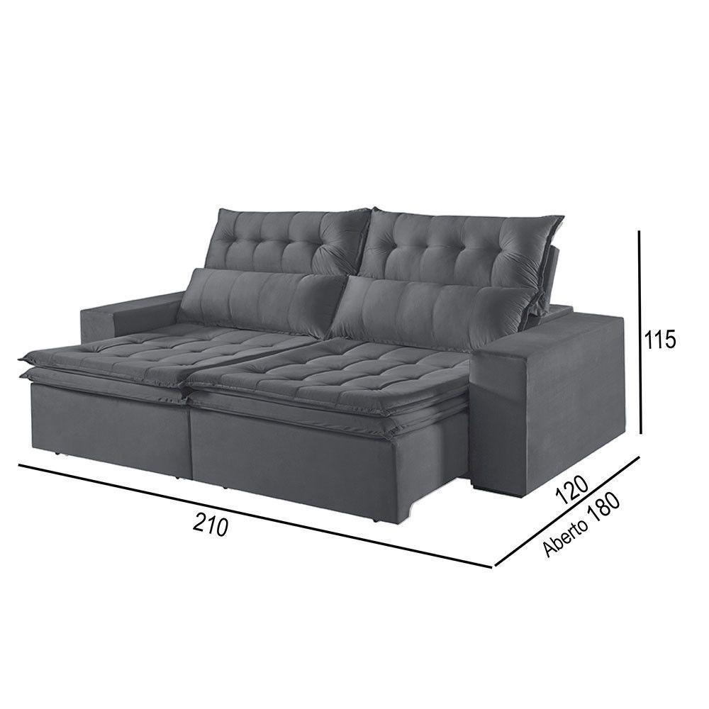 Sofá 2 Lugares Retrátil E Reclinável Martins M-118 Veludo Grafite - 3