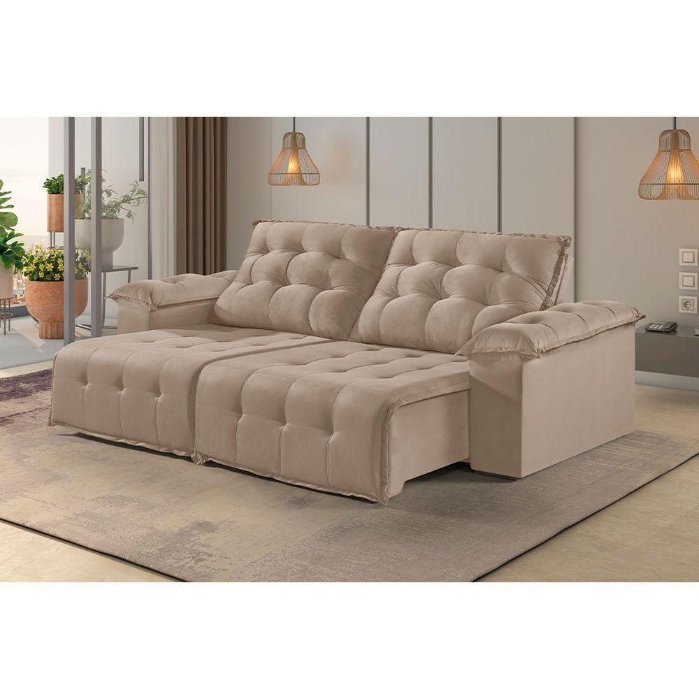 Sofá 3 Lugares Retrátil E Reclinável Martins M-170 Veludo Bege - 2