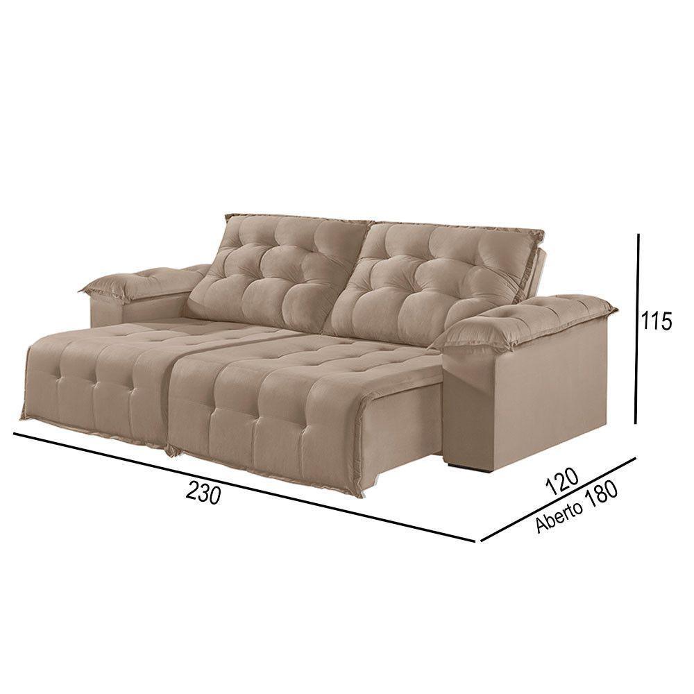 Sofá 3 Lugares Retrátil E Reclinável Martins M-170 Veludo Bege - 3