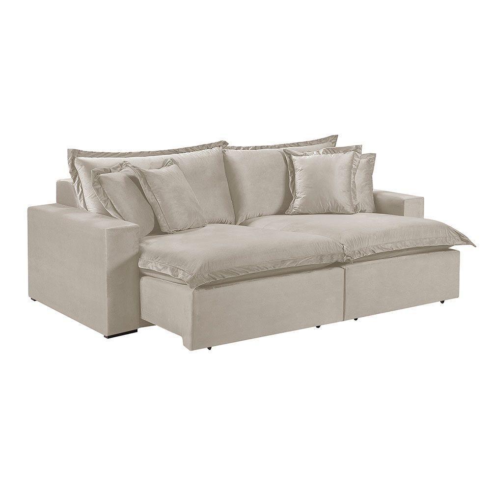Sofá 4 Lugares Retrátil Com Encosto Fixo Martins M-145 Creme - 1