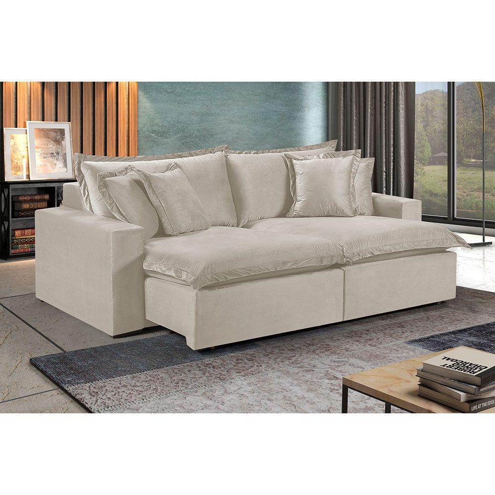 Sofá 4 Lugares Retrátil Com Encosto Fixo Martins M-145 Creme - 2