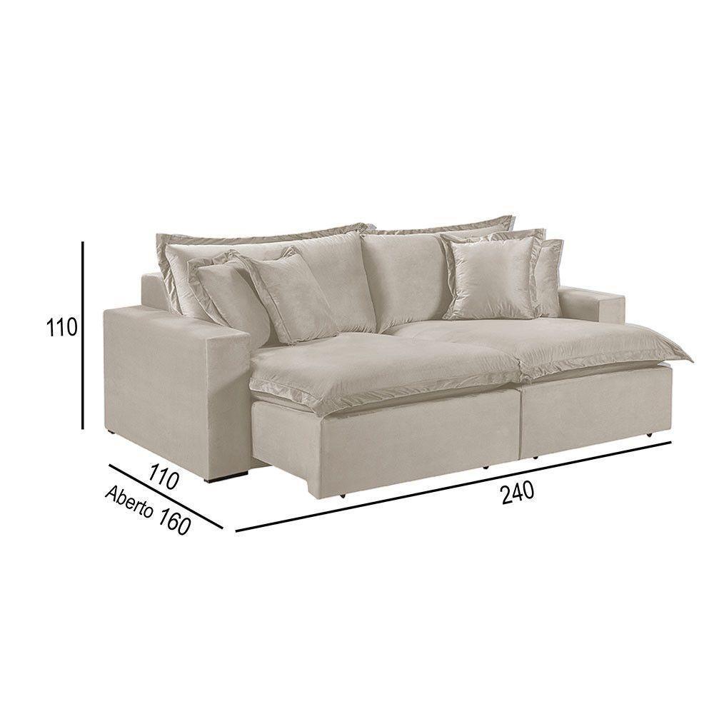 Sofá 4 Lugares Retrátil Com Encosto Fixo Martins M-145 Creme - 3