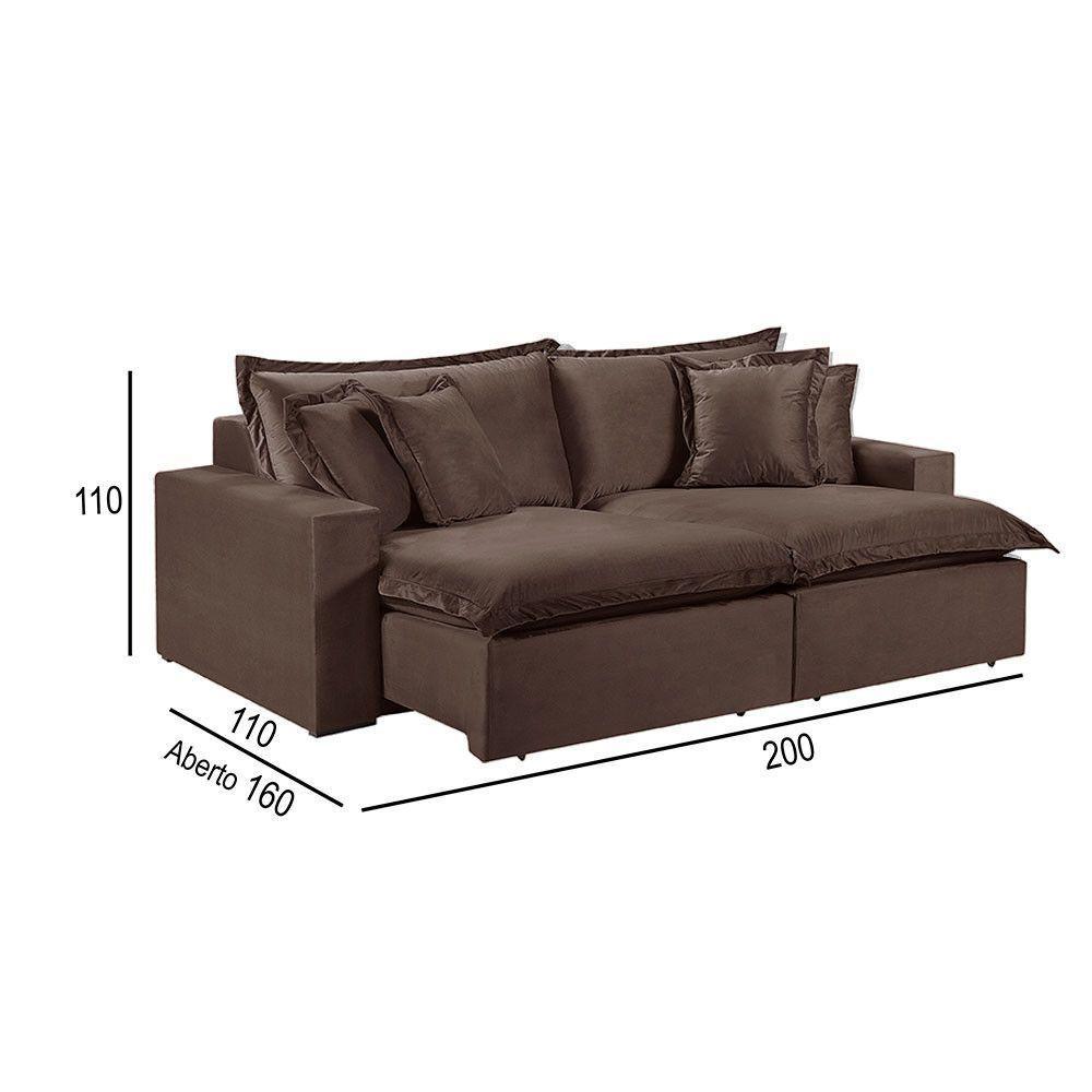 Sofá 2 Lugares Retrátil Encosto Fixo M-145 Veludo Martins Marrom - 3