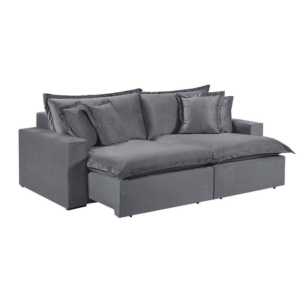 Sofá 4 Lugares Retrátil Com Encosto Fixo Martins M-145 Grafite - 1