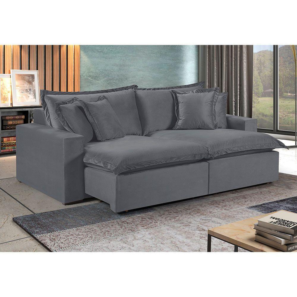 Sofá 4 Lugares Retrátil Com Encosto Fixo Martins M-145 Grafite - 2