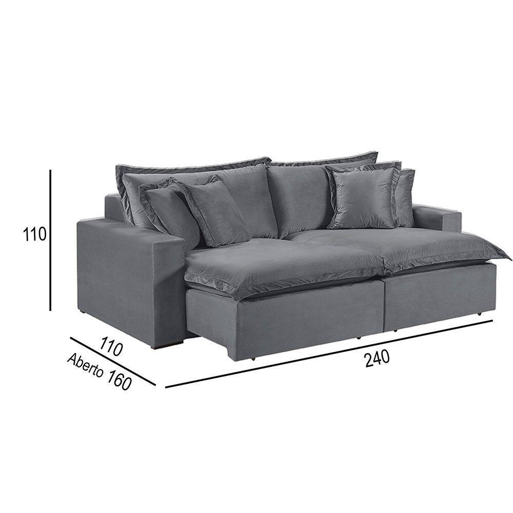 Sofá 4 Lugares Retrátil Com Encosto Fixo Martins M-145 Grafite - 3