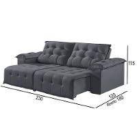 Sofá 3 Lugares Retrátil E Reclinável Martins M-170 Veludo Grafite - 2