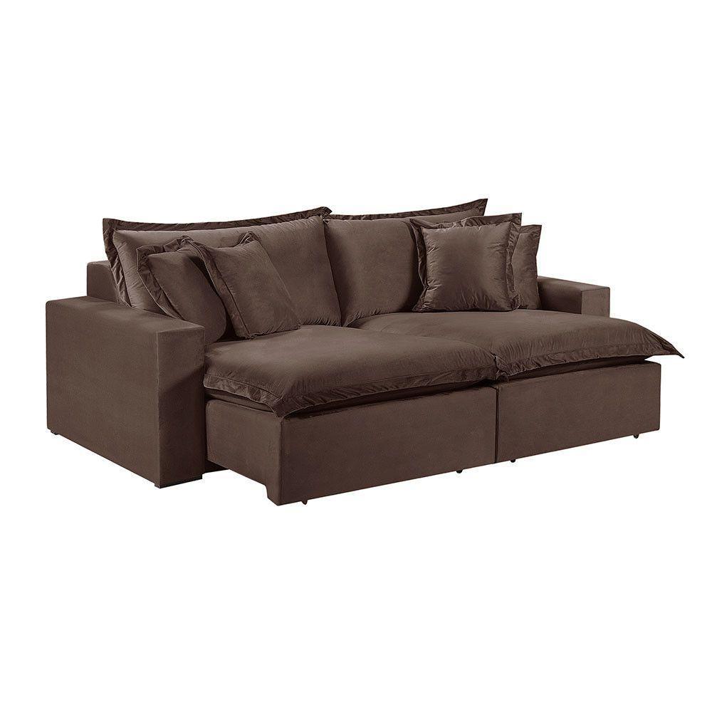 Sofá 4 Lugares Retrátil Com Encosto Fixo Martins M-145 Marrom - 1