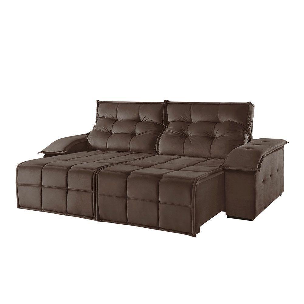 Sofá 4 Lugares Retrátil E Reclinável Martins M-122 Veludo Marrom - 1