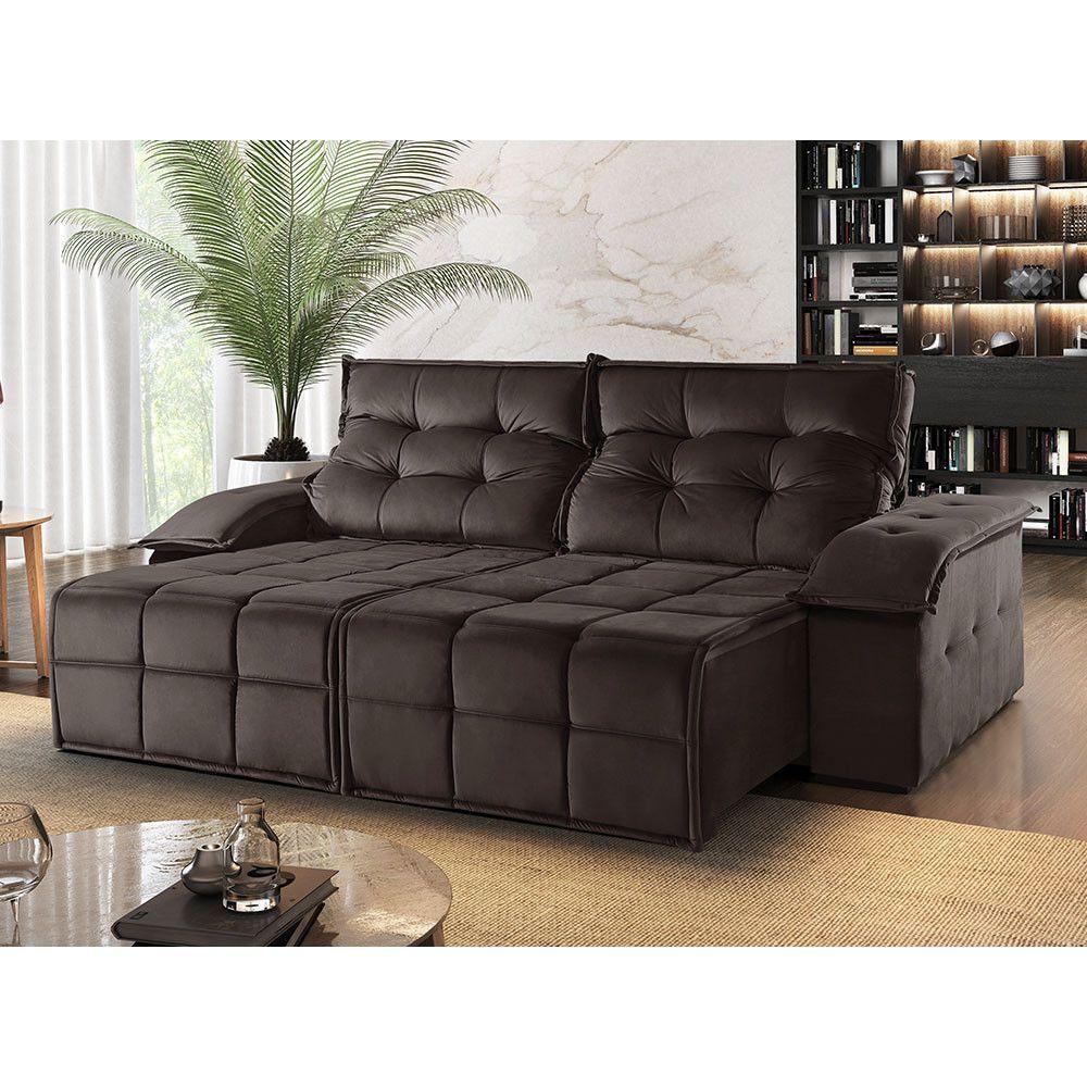 Sofá 4 Lugares Retrátil E Reclinável Martins M-122 Veludo Marrom - 2